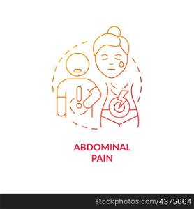 Abdominal pain red gradient concept icon. Digestive system illnesses. Stomach discomfort abstract idea thin line illustration. Isolated outline drawing. Roboto-Medium, Myriad Pro-Bold fonts used. Abdominal pain red gradient concept icon