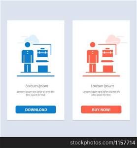 Abilities, Accomplished, Achieve, Businessman Blue and Red Download and Buy Now web Widget Card Template