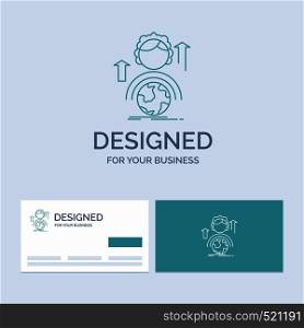 abilities, development, Female, global, online Business Logo Line Icon Symbol for your business. Turquoise Business Cards with Brand logo template. Vector EPS10 Abstract Template background