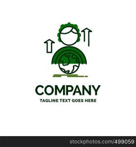abilities, development, Female, global, online Flat Business Logo template. Creative Green Brand Name Design.