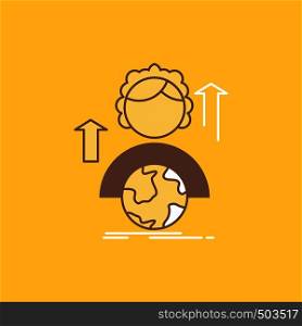 abilities, development, Female, global, online Flat Line Filled Icon. Beautiful Logo button over yellow background for UI and UX, website or mobile application. Vector EPS10 Abstract Template background