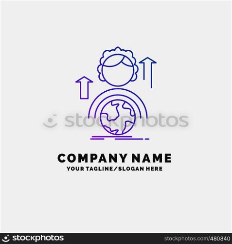 abilities, development, Female, global, online Purple Business Logo Template. Place for Tagline. Vector EPS10 Abstract Template background