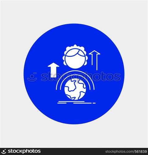 abilities, development, Female, global, online White Glyph Icon in Circle. Vector Button illustration. Vector EPS10 Abstract Template background