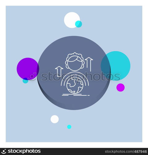 abilities, development, Female, global, online White Line Icon colorful Circle Background. Vector EPS10 Abstract Template background