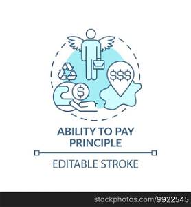 Ability to pay principle concept icon. Ecological tax system idea thin line illustration. Global warming. Vector isolated outline RGB color drawing. Environmental responsibility. Editable stroke. Ability to pay principle concept icon
