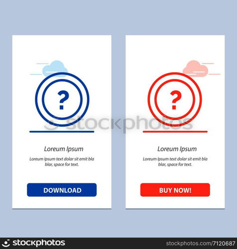 About, Ask, Information, Question, Support Blue and Red Download and Buy Now web Widget Card Template