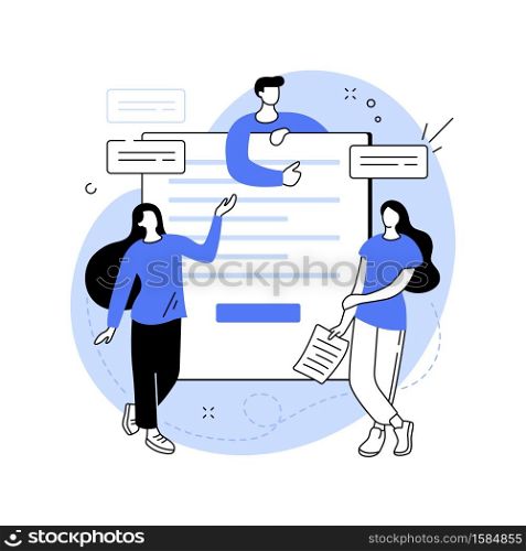 About us abstract concept vector illustration. Website menu, company information, corporate history and philosophy, starting web page, who we are, UI element, business profile abstract metaphor.. About us abstract concept vector illustration.