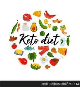 Absctract concept Ketogenic diet food, round illustration. Absctract concept Ketogenic diet food