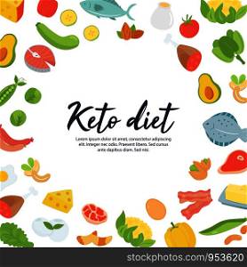Absctract concept Ketogenic diet food, vector illustration. Ketogenic diet food, low carb high healthy fats
