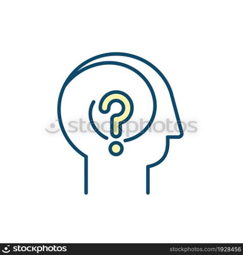 Absentmindedness RGB color icon. Cognitive problem. Showing forgetful behavior. Neurocognitive impairment. Dementing illnesses. Isolated vector illustration. Simple filled line drawing. Absentmindedness RGB color icon