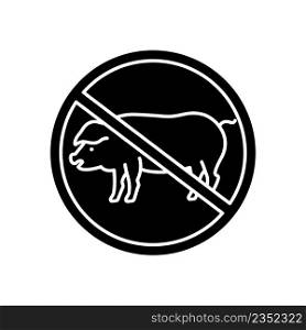 Abstain from meat consumption black glyph icon. Avoid overconsumption. Reject animal products. Vegan lifestyle. Silhouette symbol on white space. Solid pictogram. Vector isolated illustration. Abstain from meat consumption black glyph icon