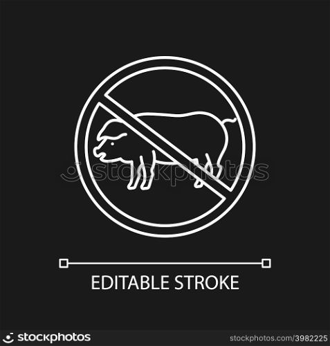 Abstain from meat consumption white linear icon for dark theme. Avoid overconsumption. Thin line illustration. Isolated symbol for night mode. Editable stroke. Arial font used for dark theme. Abstain from meat consumption white linear icon for dark theme