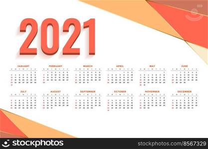 abstract 2021 new year calendar design with orange shapes