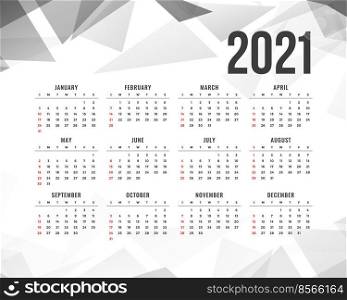 abstract 2021 new year calendar with gray triangle shapes