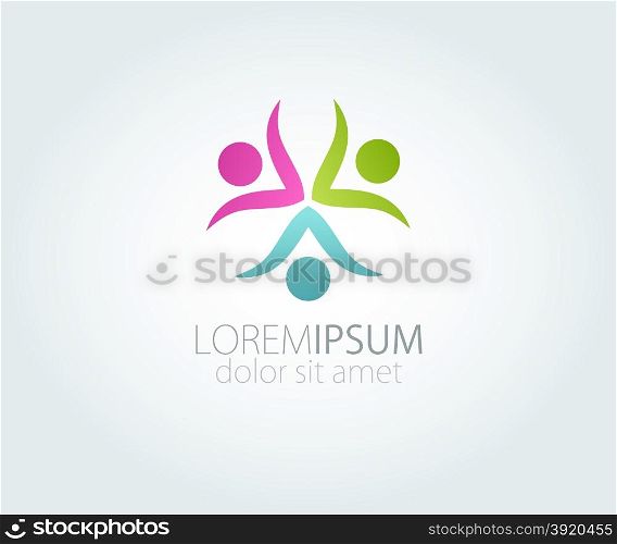 Abstract 3 people logo. Pink, blue and green people logo. Concept of team or family logotype.