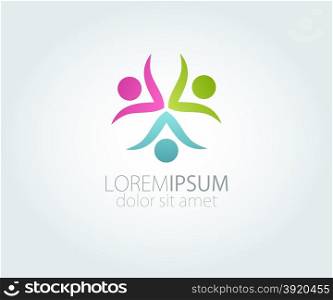 Abstract 3 people logo. Pink, blue and green people logo. Concept of team or family logotype.