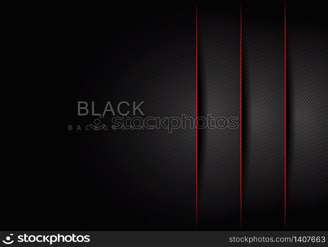 Abstract 3D black and gray gradient layer and shadow with border red and diagonal lines with copy space for text. Modern luxury. Vector illustration