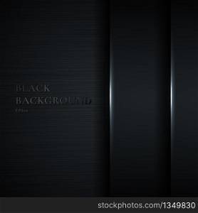 Abstract 3D black and gray gradient layer and shadow with light line on dark metallic texture background with space for your text. Modern luxury. Vector illustration