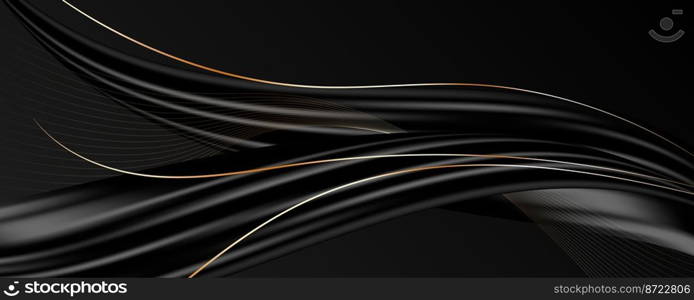 Abstract 3d black background with golden lines