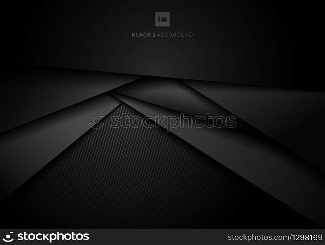Abstract 3D black geometric triangle layer dimension overlapping with space for your text on dark background paper style. Business design concept. Vector illustration
