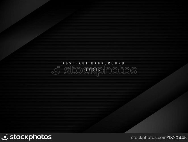 Abstract 3D black metallic stripe geometric diagonal on dark background and texture with space for your text. Vector illustration