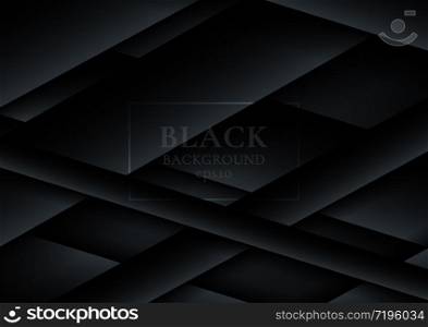 Abstract 3D black paper cut overlapping layers on dark background. Vector illustration