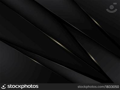 Abstract 3D black stripes low polygon triangles with golden lines overlapping background. Luxury style. Vector illustration