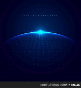 Abstract 3D blue glowing dots particles sphere with lighting on dark blue background technology futuristic concept. Vector illustration