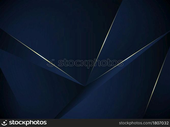 Abstract 3D blue low polygon pattern background with gold line and lighting luxury style. Vector illustration