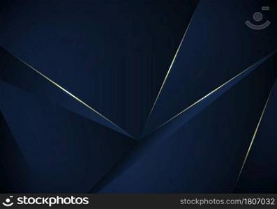 Abstract 3D blue low polygon pattern background with gold line and lighting luxury style. Vector illustration