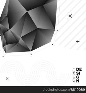 Abstract 3d chaotic low poly shapes. Flying polygonal pyramids in empty space. Futuristic background with bokeh effect. Poster design Vector Illustration