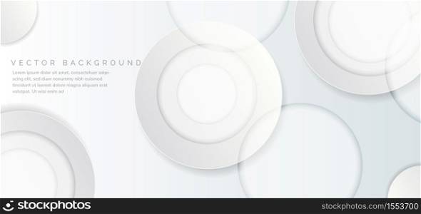 Abstract 3d circles layer white and gray on white background. You can use for ad, poster, template, business presentation. Vector illustration