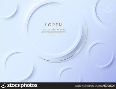 Abstract 3d circles light blue background with gold lines curved wavy sparkle with copy space for text. Luxury style template design. Vector illustration