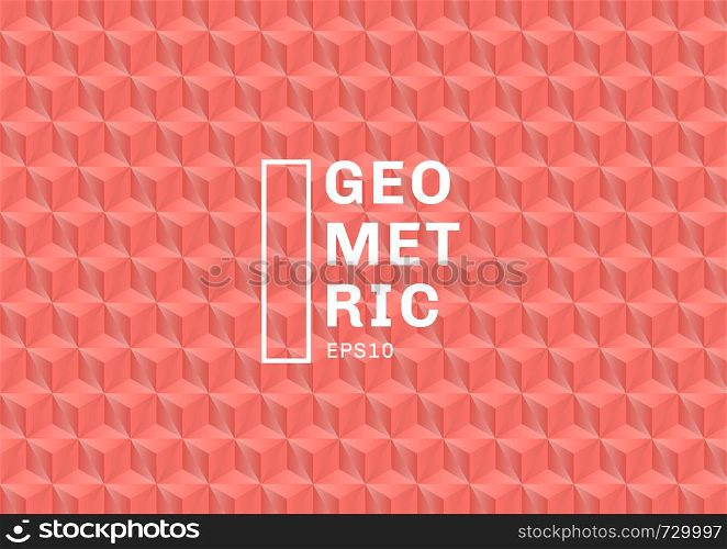 Abstract 3D coral color polygons pattern background and texture. Geometric triangles shape pink color. You can use for template cover design, book, website, banner, advertising, poster, etc. Vector illustration