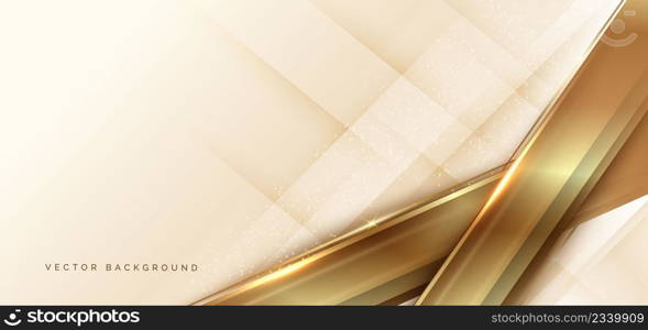 Abstract 3D cream and gold luxury geometric diagonal overlapping shiny background with lines golden glowing with copy space for text. Vector illustration