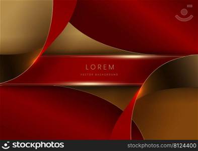 Abstract 3d curved red and gold ribbon on red background with lighting effect copy space for text. Luxury design style. Vector illustration