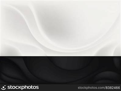 Abstract 3d elegant black and white wave crease lines silk fabric background. Luxury style. Vector illustration