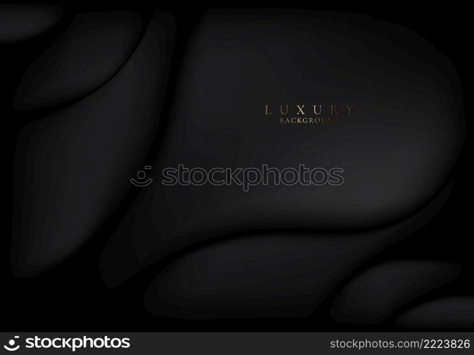 Abstract 3d elegant black wavy wave curve fluid shape background. Luxury style. Vector illustration