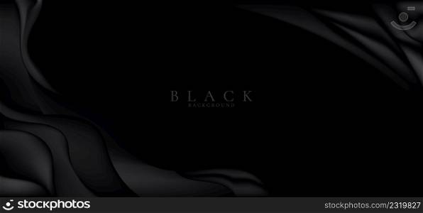 Abstract 3d elegant black wavy wave curve fluid shape or fabric background luxury style. Vector illustration