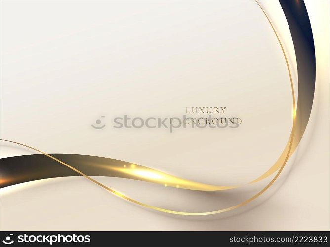 Abstract 3D elegant golden wave lines and lighting effect on cream background. Luxury style. Vector illustration