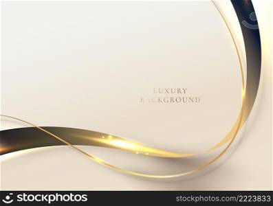 Abstract 3D elegant golden wave lines and lighting effect on cream background. Luxury style. Vector illustration