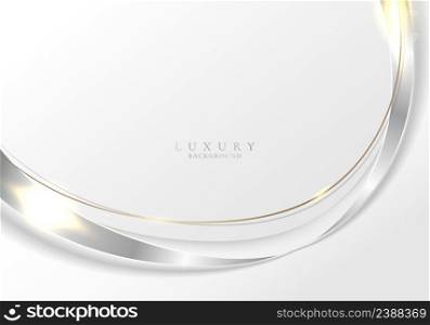 Abstract 3D elegant silver wave lines and lighting effect on white background. Luxury style. Vector illustration