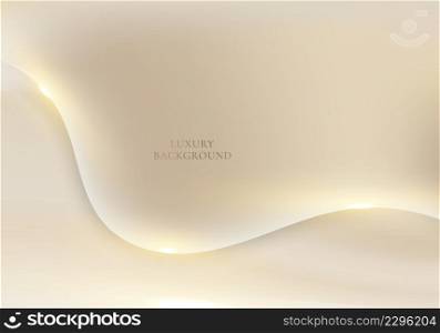 Abstract 3D elegant white and brown wave shape with lighting effect sparking on clean background luxury style. Vector graphic illustration
