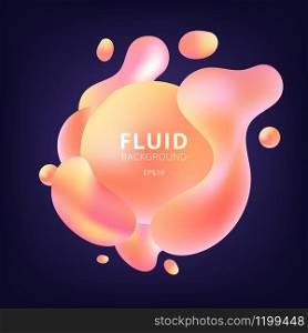 Abstract 3D fluid yellow and pink gradient color bubbles shapes on dark blue background. Creative banner design vibrant geometric elements. minimal style. Vector illustration
