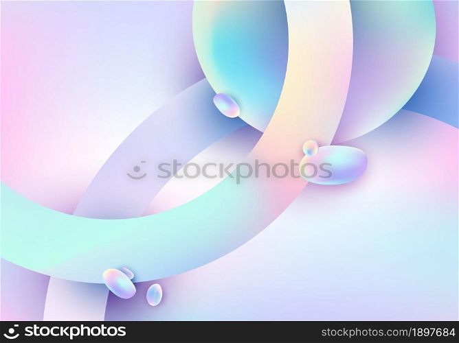 Abstract 3D geometric circles overlapping and fluid pastel gradient shape background. Vector illustration