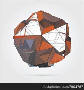 Abstract 3D geometric illustration. Gold sphere on white background.