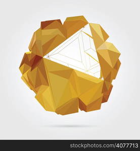 Abstract 3D geometric illustration. Gold sphere over white background.