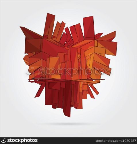 Abstract 3D geometric illustration. Gold sphere over white background.