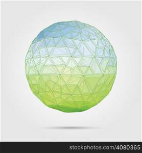 Abstract 3D geometric illustration. Gold sphere over white background.