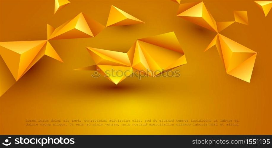 Abstract 3D Geometric, Polygon, Triangle pattern shape. Yellow, orange gradient color background. Vector illustration polygonal technology background for banner, template, wallpaper, web design